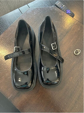 Black Patent Platform Mary Jane Shoes with Buckle Strap
